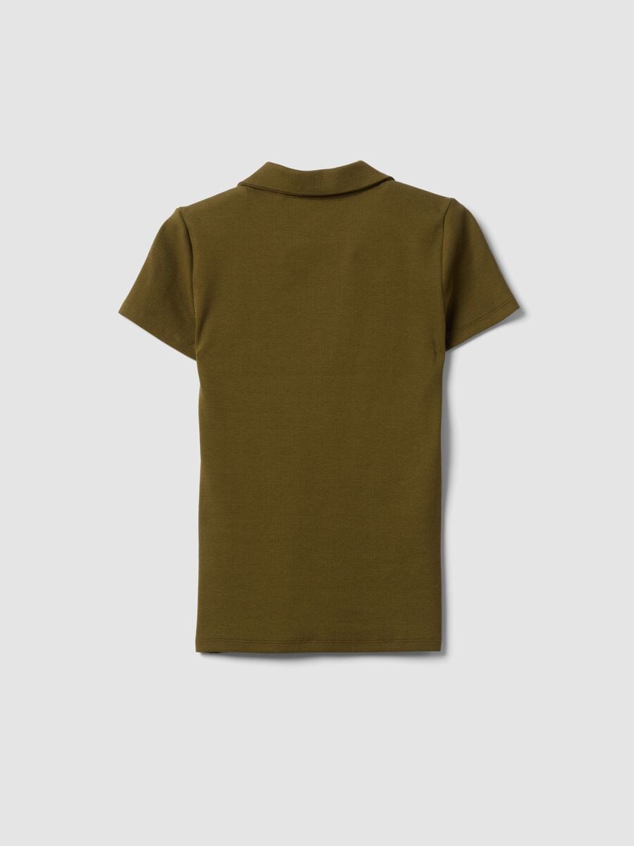 Gr&uuml;nes Poloshirt aus Stretch-Baumwolle mit offenem V-Ausschnitt, Regular Fit_5