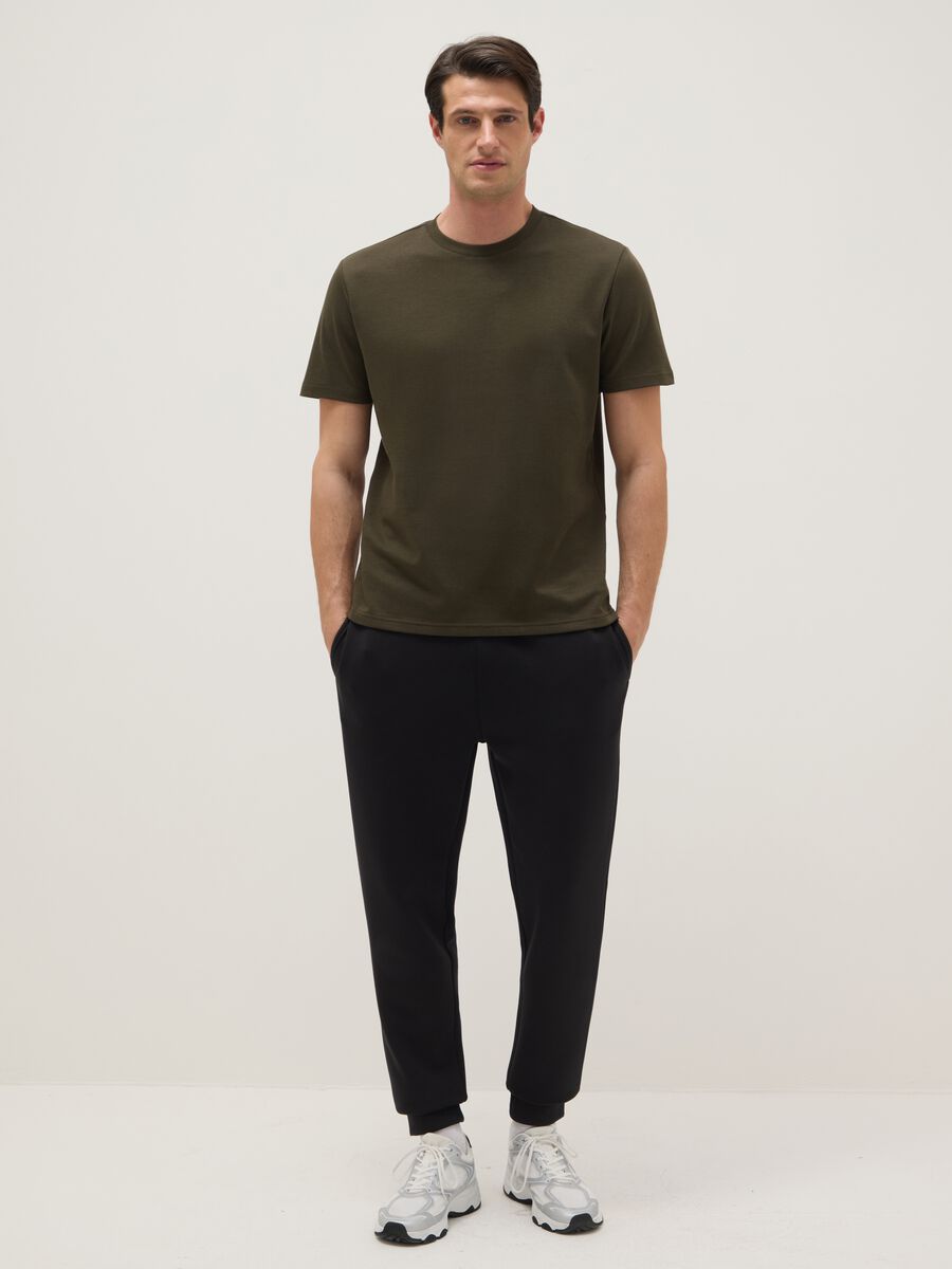 Green Cotton Blend Crew Neck T-shirt - Regular Fit_1