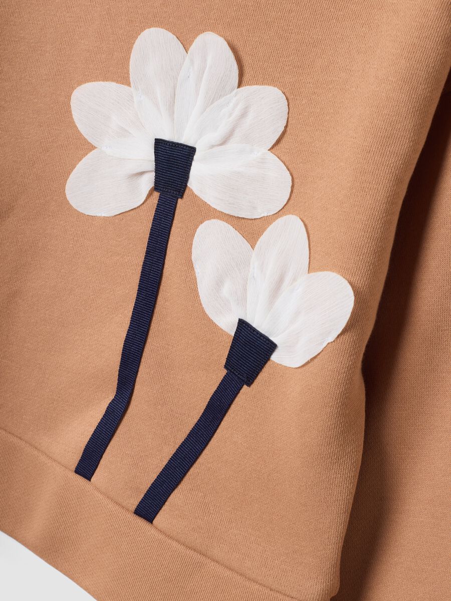 Brown cotton-blend crew-neck sweatshirt with floral print_2