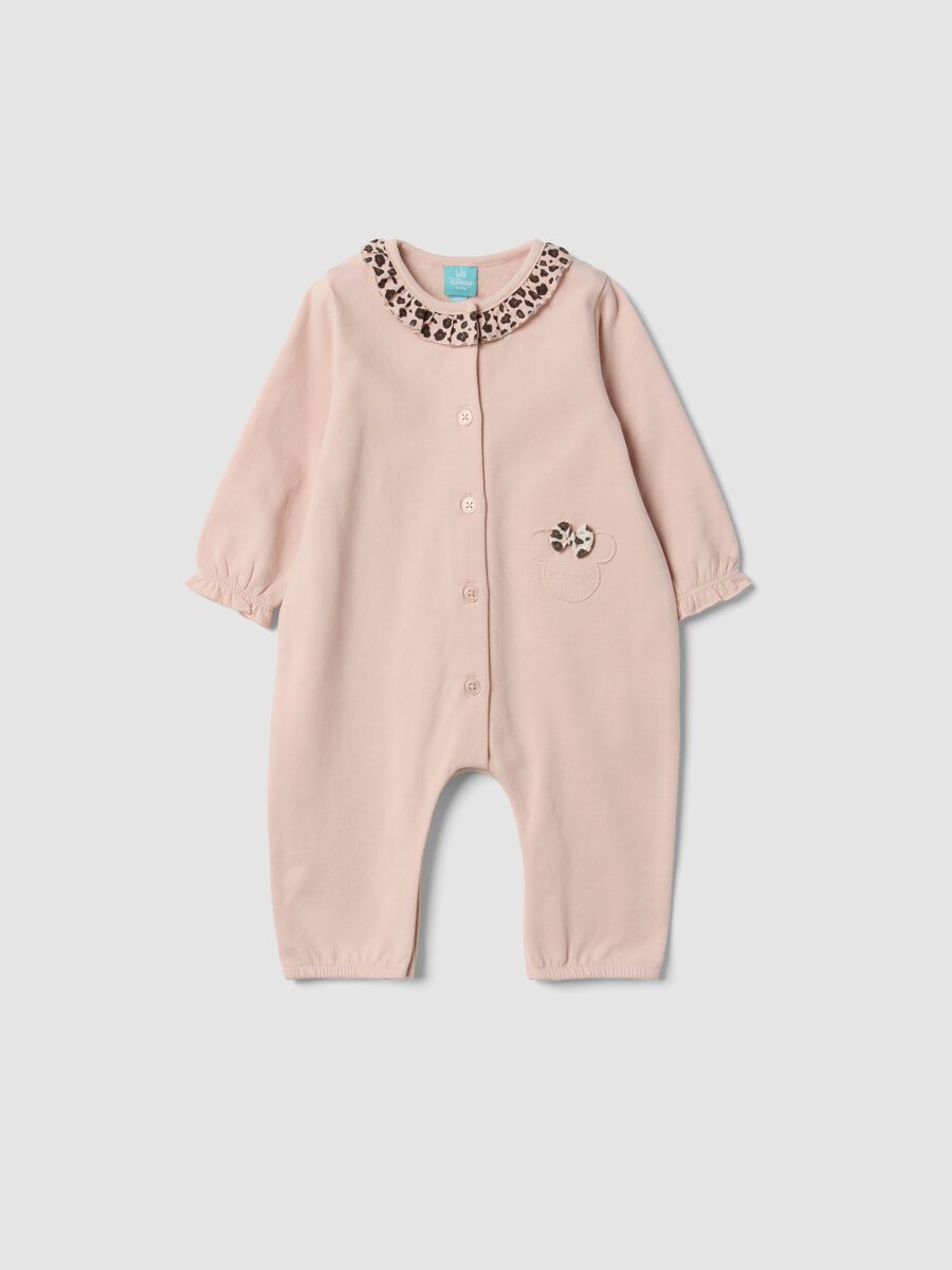 Tutina rosa in puro cotone organico con colletto volant e ricamo Minnie_0