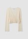 White stretch top with deep V-neck and ruffle trim_4