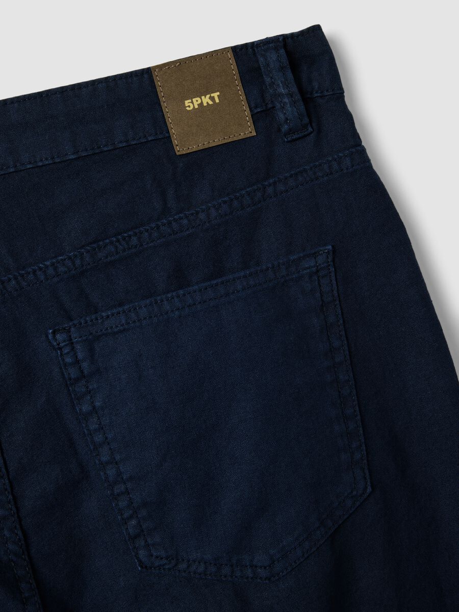 Casual blue linen-cotton blend trousers, regular fit_5