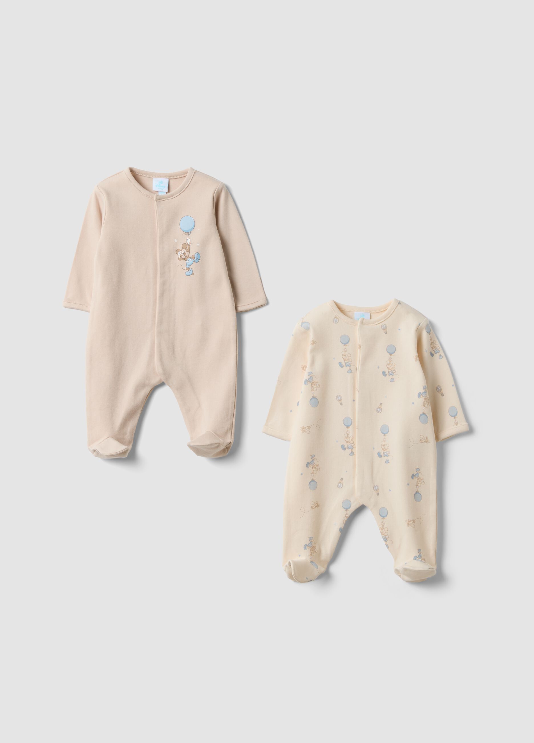 2er-Pack beige Strampler aus reiner Bio-Baumwolle mit Mickey & Friends-Prints