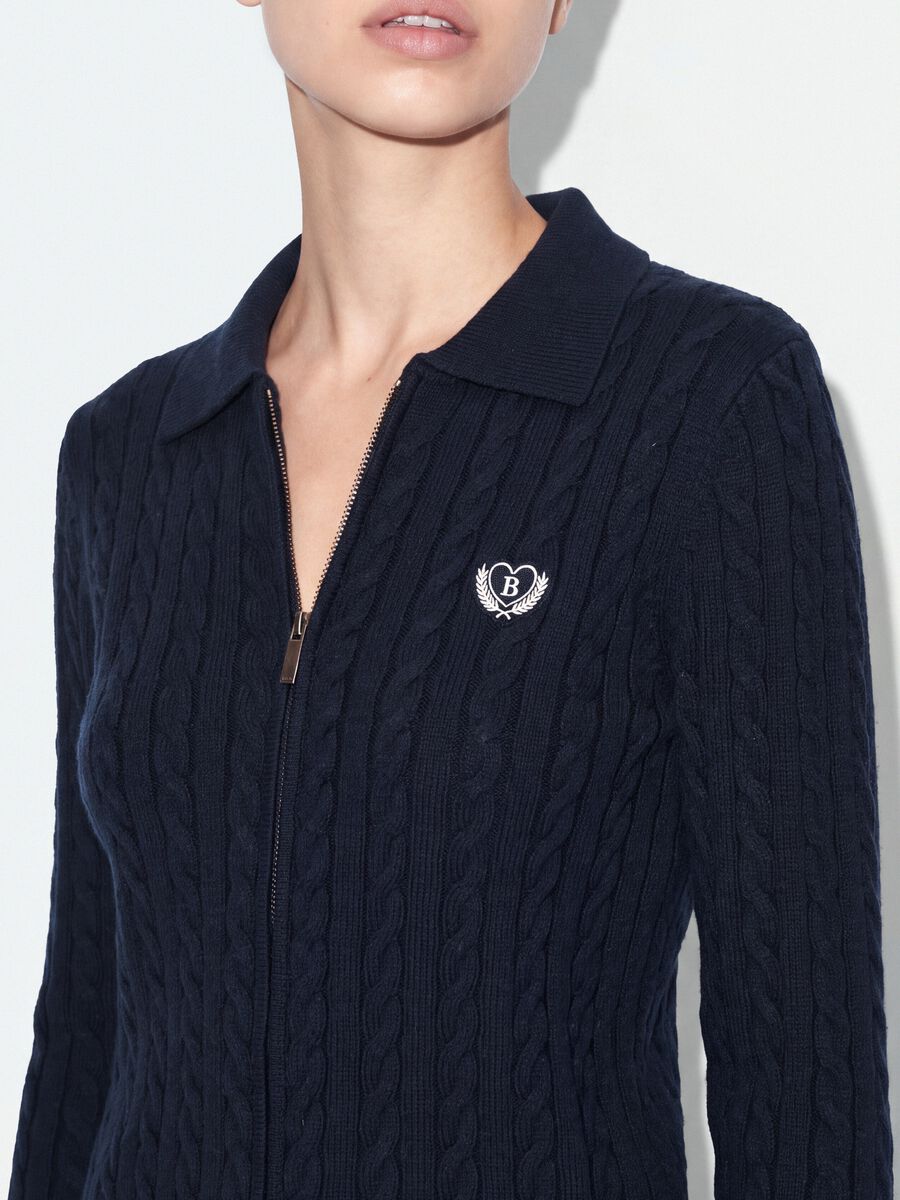 Navy viscose-blend fitted cardigan with polo collar_3