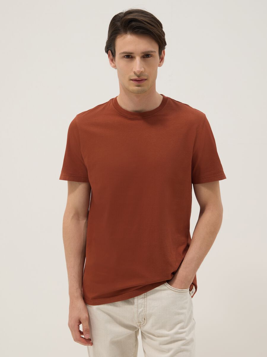Red pure cotton regular-fit short-sleeve T-shirt_0