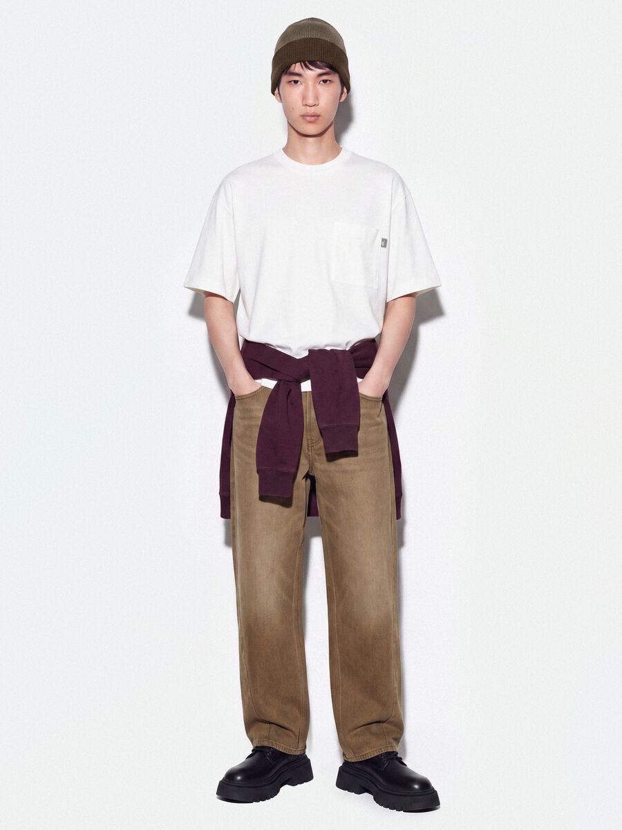 White pure cotton crew-neck T-shirt with chest pocket, boxy fit_1