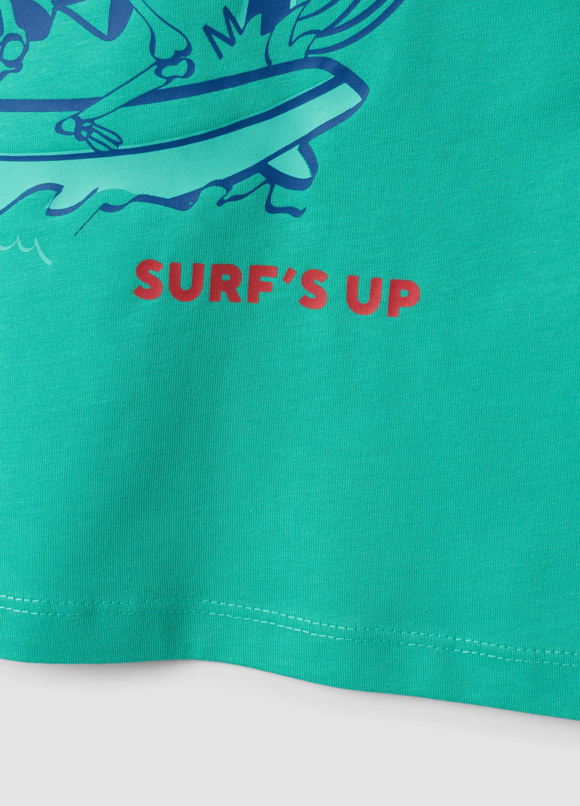 Green pure cotton vest top with surf print