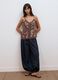 Brown fitted pure viscose top with thin straps and embroidered pattern_1