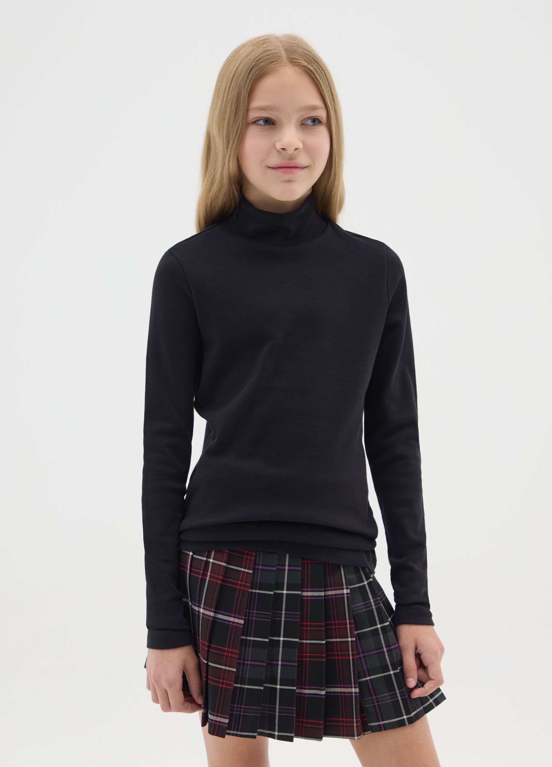 Girls' black slim fit pure cotton T-shirt