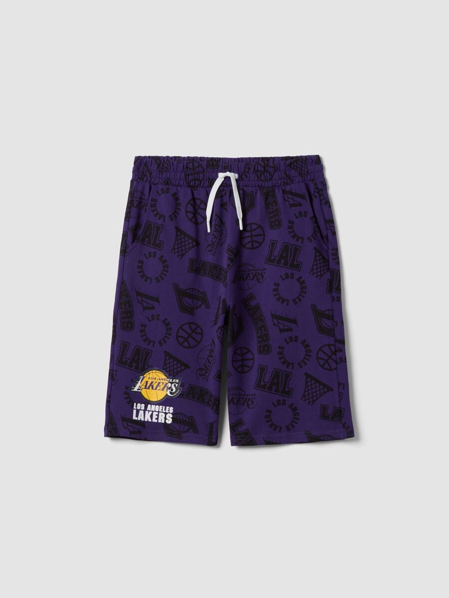Purple pure cotton Bermuda shorts with elasticated waist_3