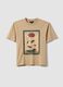 Beige pure cotton T-shirt with floral print_0