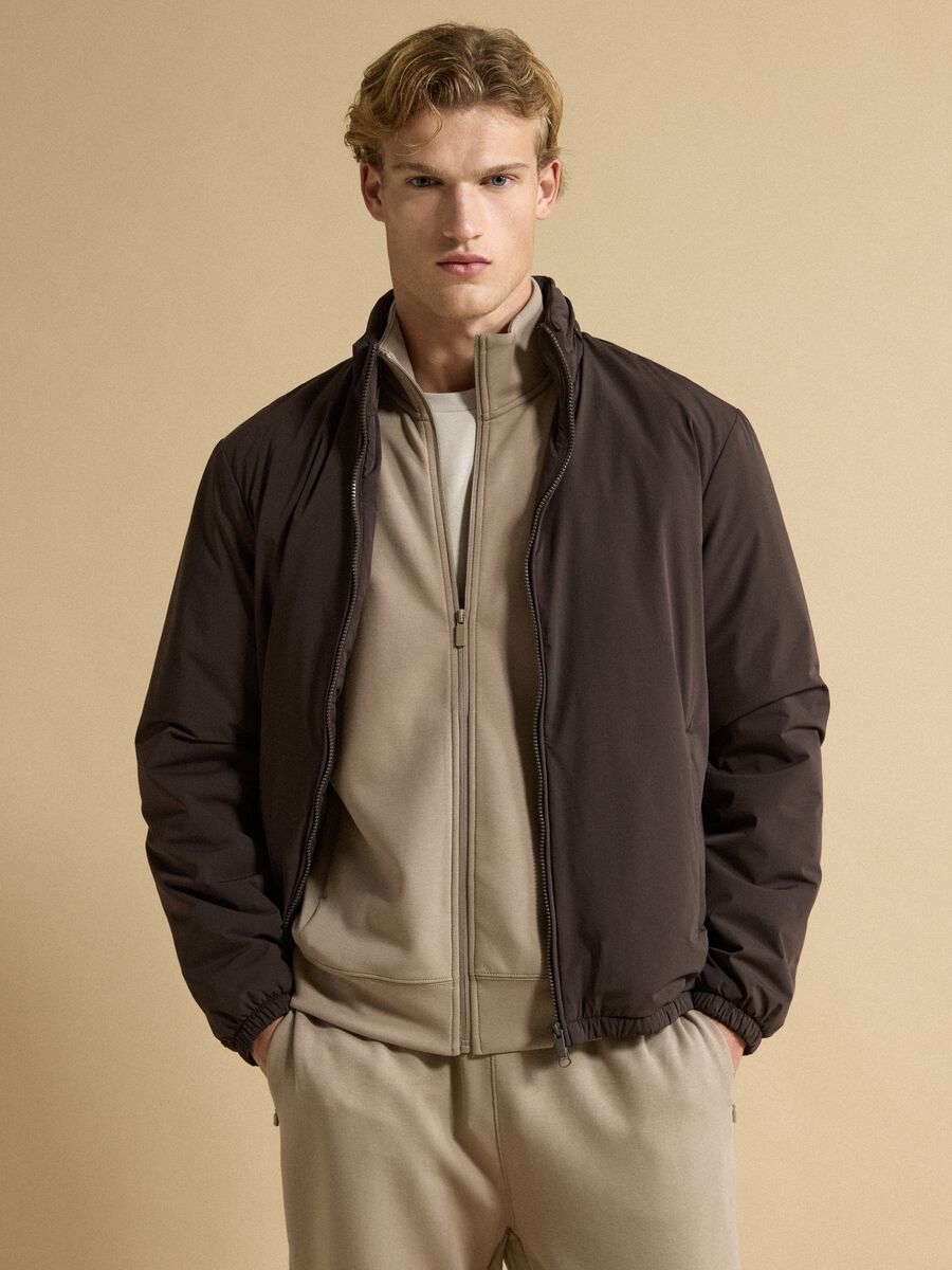 Brown padded stretch-fabric jacket, regular fit_1