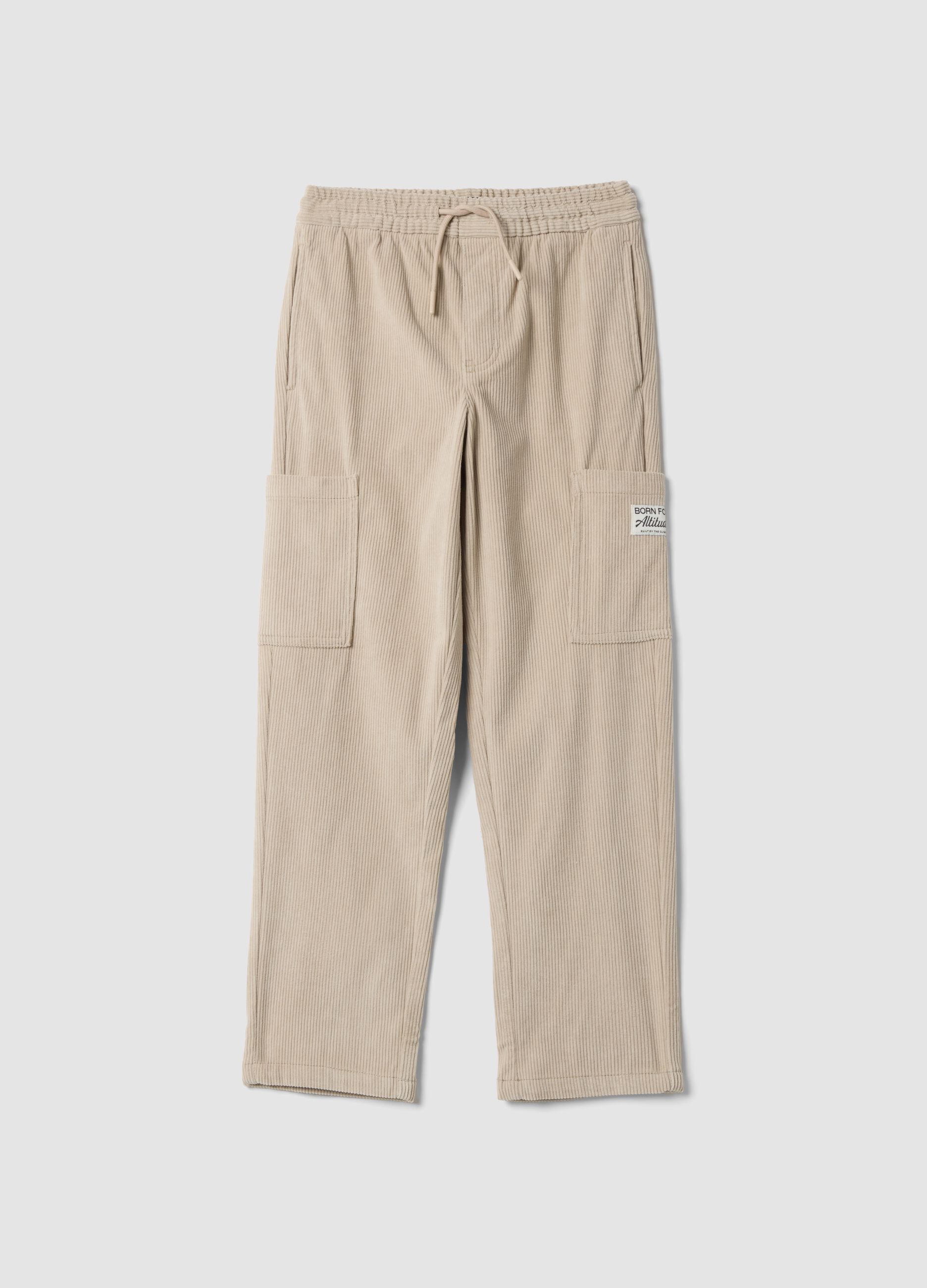 Pantaloni bianchi cargo comfort fit con vita elasticizzata