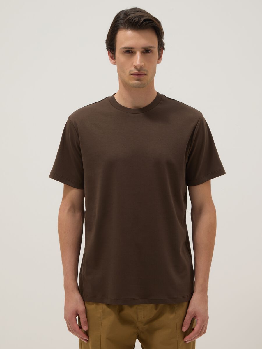 Brown regular fit crew neck T-shirt in pure cotton_1