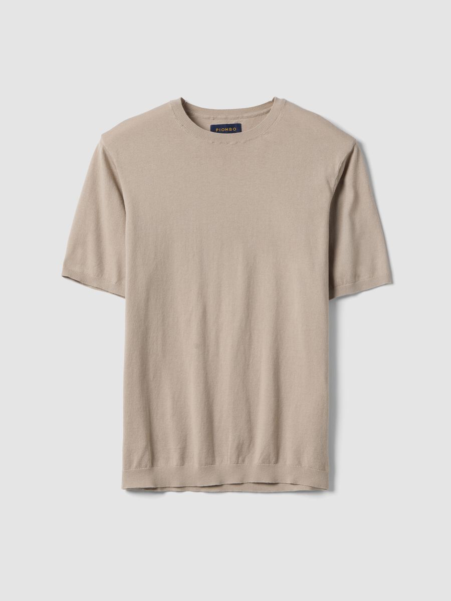 Short-sleeve beige cotton, linen, and silk blend regular fit t-shirt_0