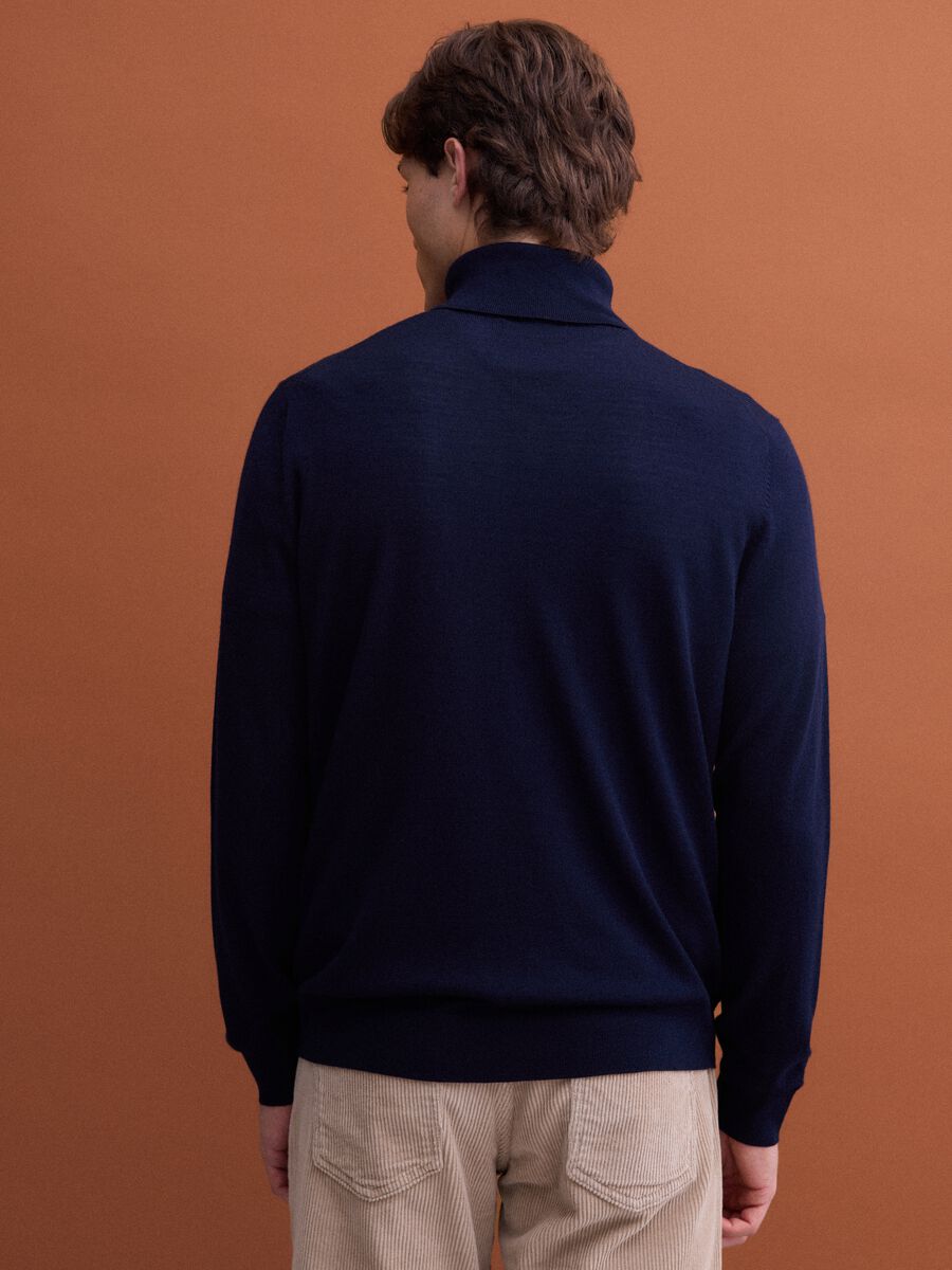 Navy blue pure merino wool turtleneck jumper, regular fit_3
