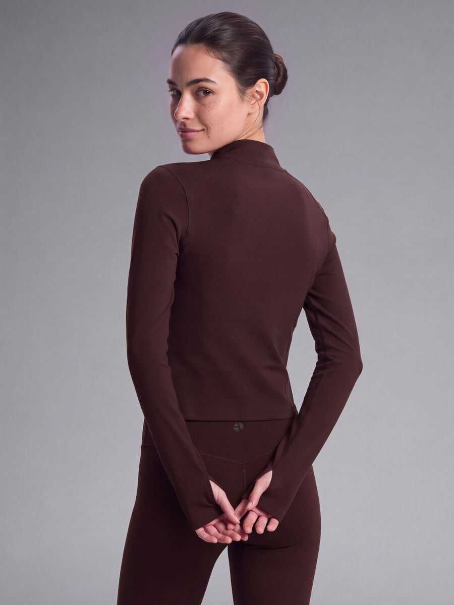 Casaco castanho full-zip fitted em tecido el&aacute;stico ALTAVIA STUDIO_3