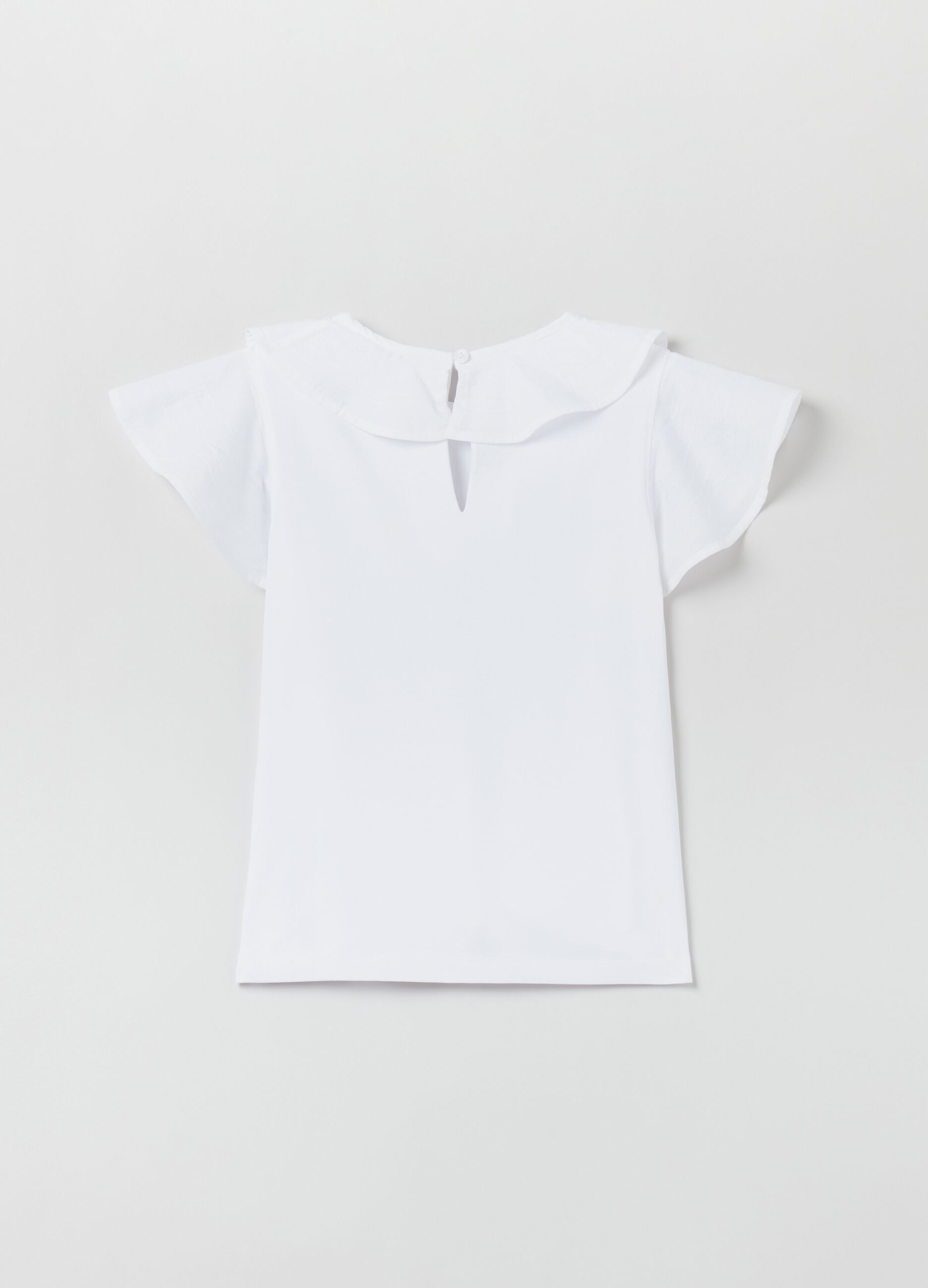 T-shirt with round neck and frills