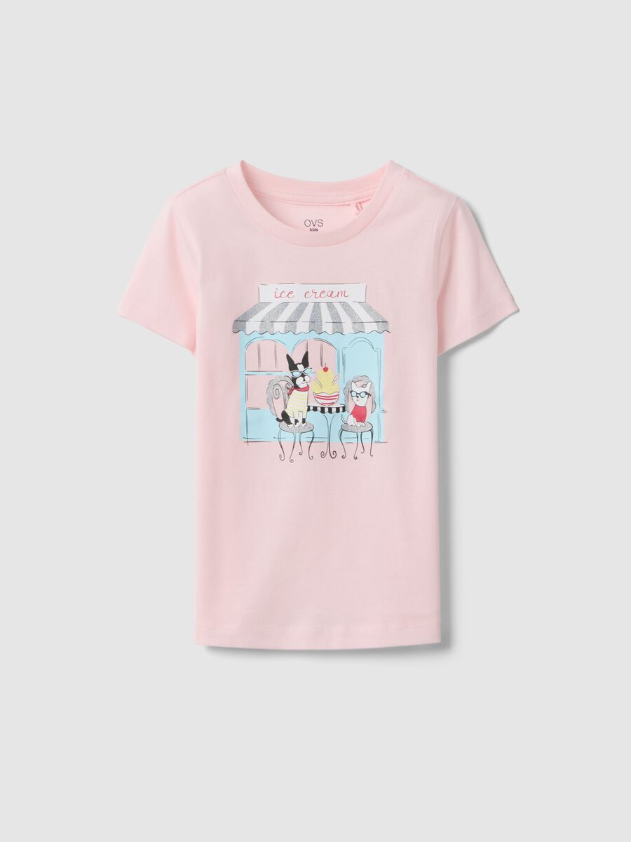 Pink pure cotton regular fit T-shirt with print for girls_0