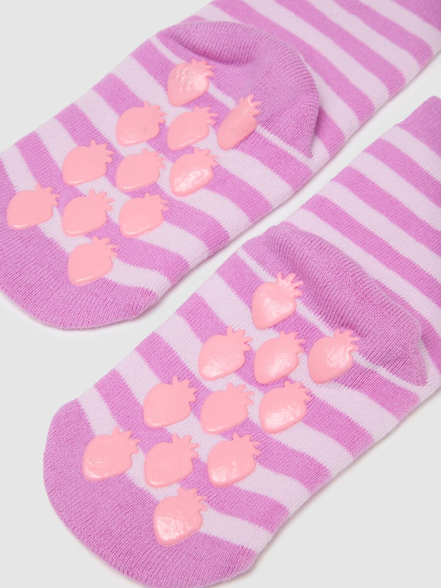 Girl's short multicolour striped cotton blend socks with print_1