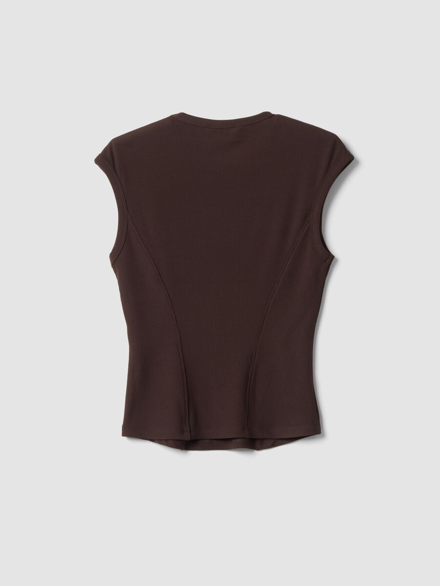 Brown ribbed stretch modal crew-neck top_7