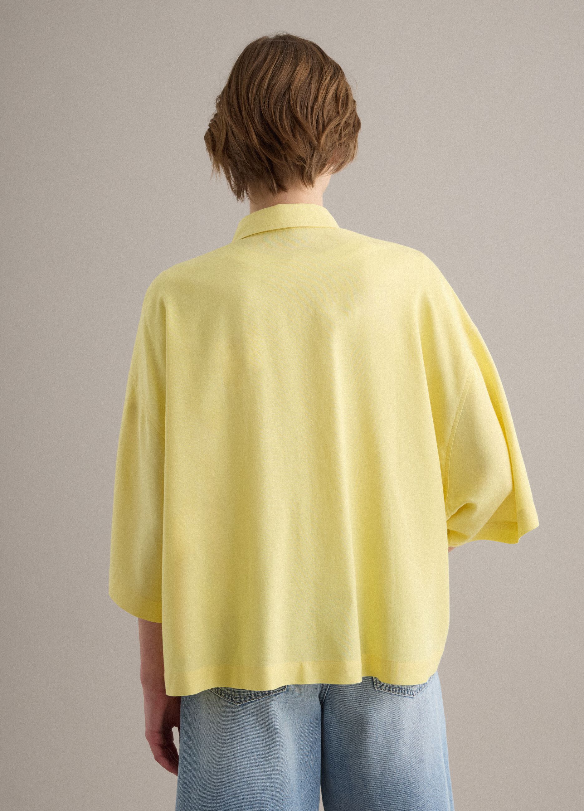 Yellow viscose-linen blend oversized shirt