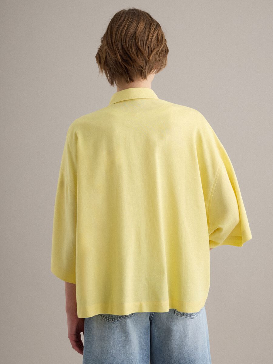 Yellow viscose-linen blend oversized shirt_3