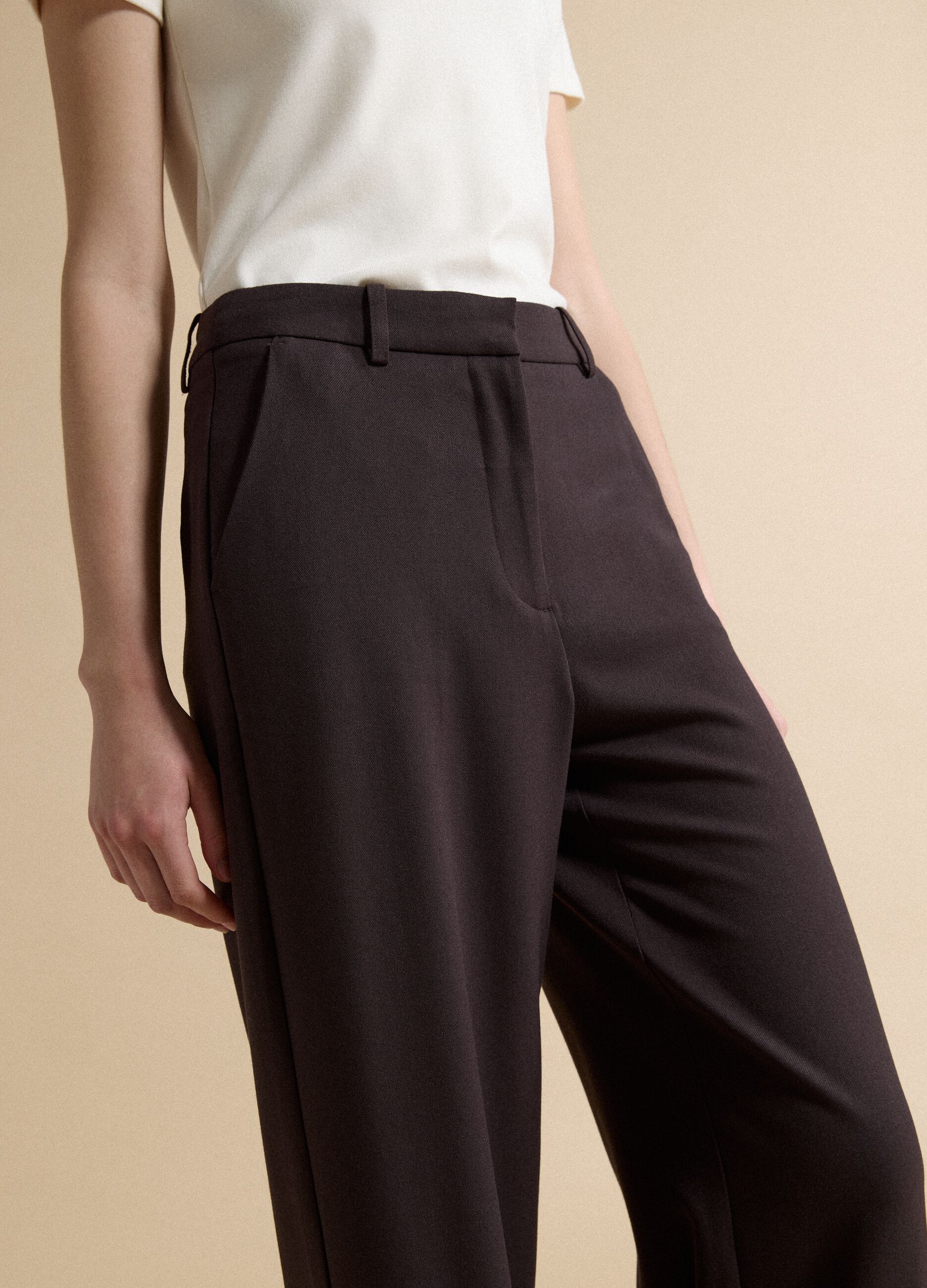 Brown flared formal trousers in stretch viscose