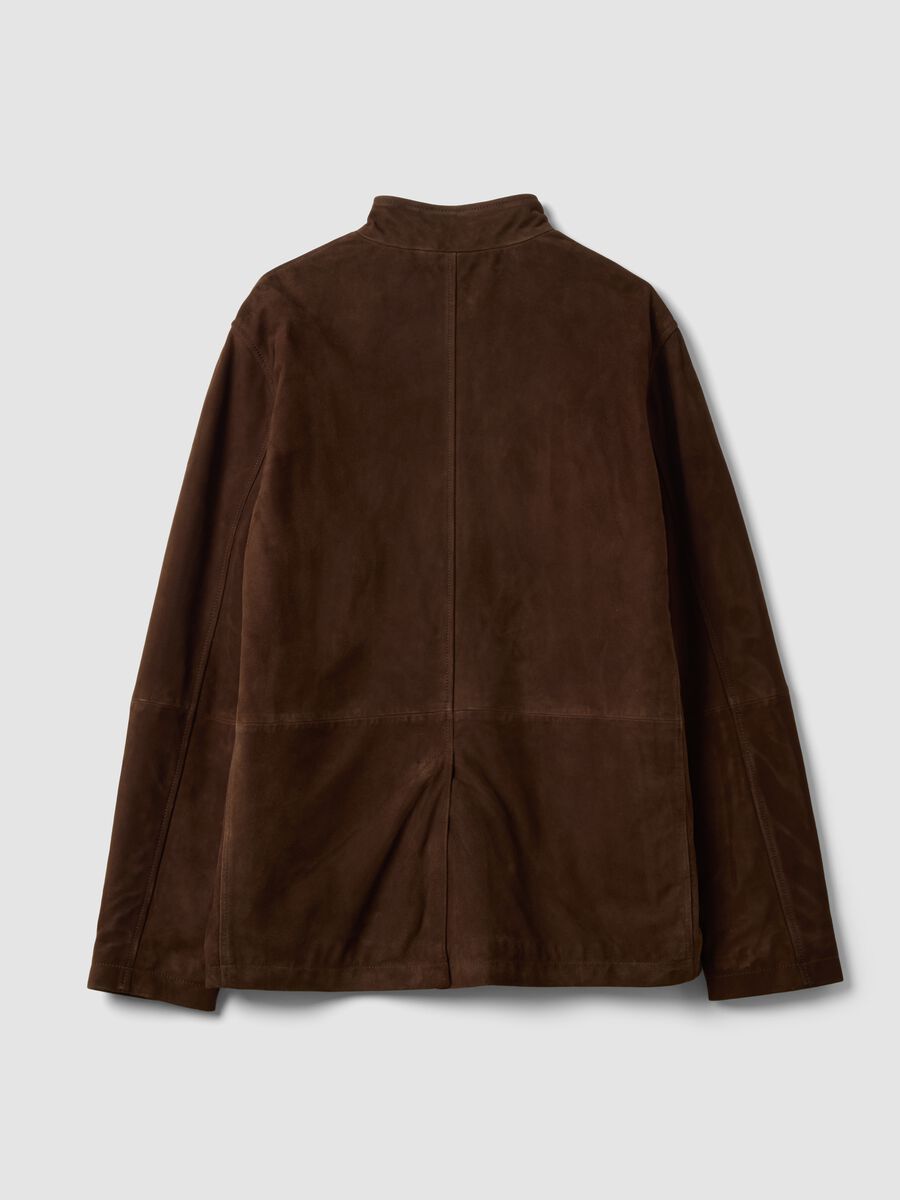 Brown padded genuine leather shacket with high collar, regular fit_2