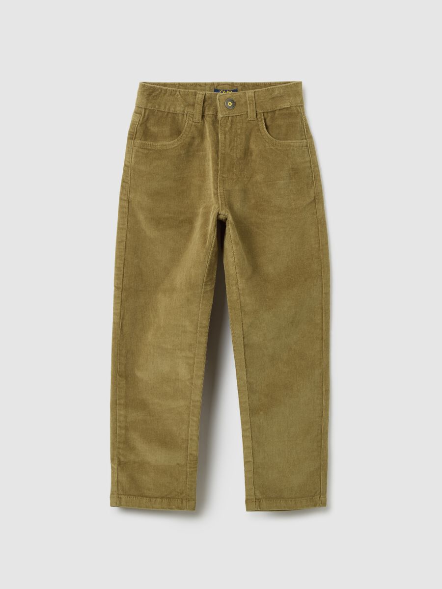 Children's regular fit cotton and brown velvet trousers_0