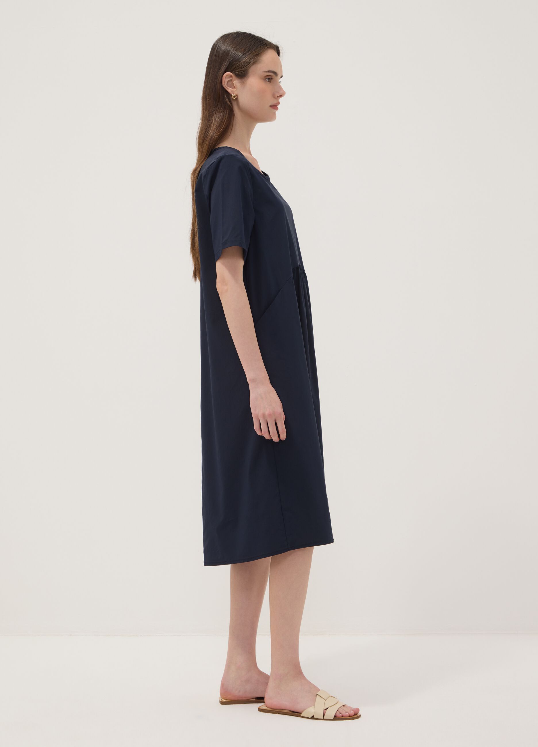 Blaues Midikleid aus elastischer Viskose, Regular Fit