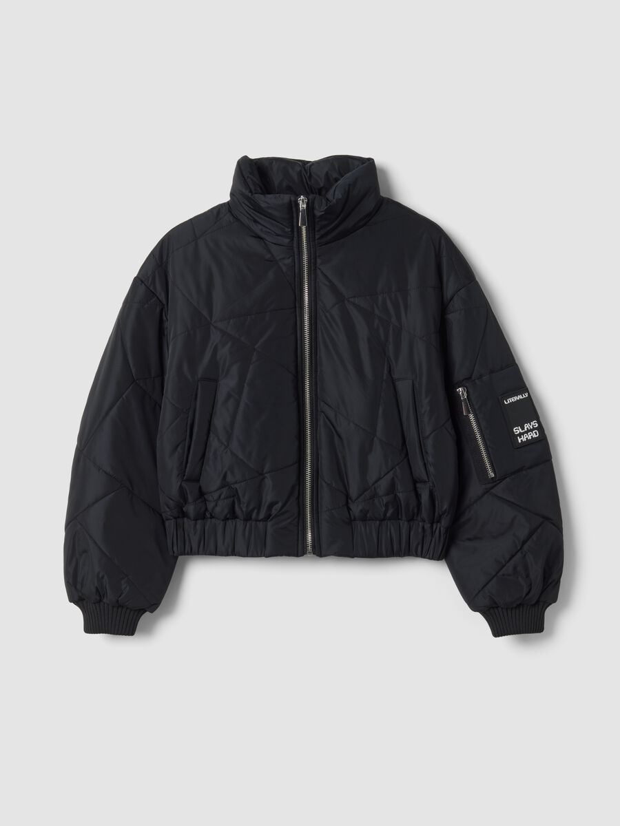 Black padded jacket with zip and high neck_0