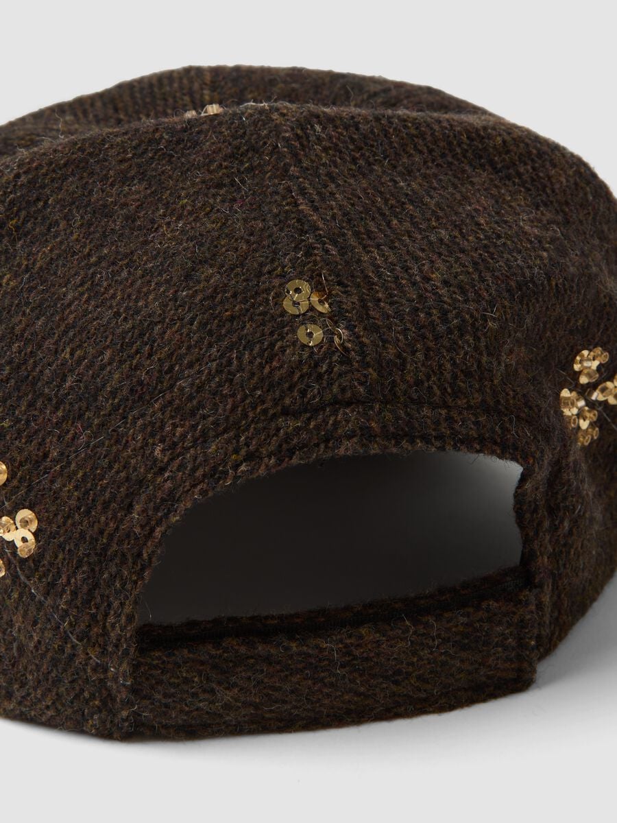Brown wool and viscose blend cap with sequins_2