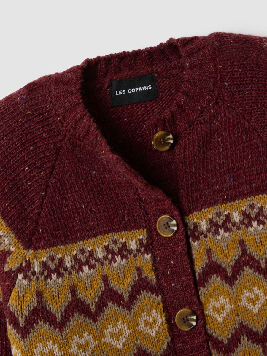 Red crew-neck jacquard wool-blend cardigan, regular fit_5