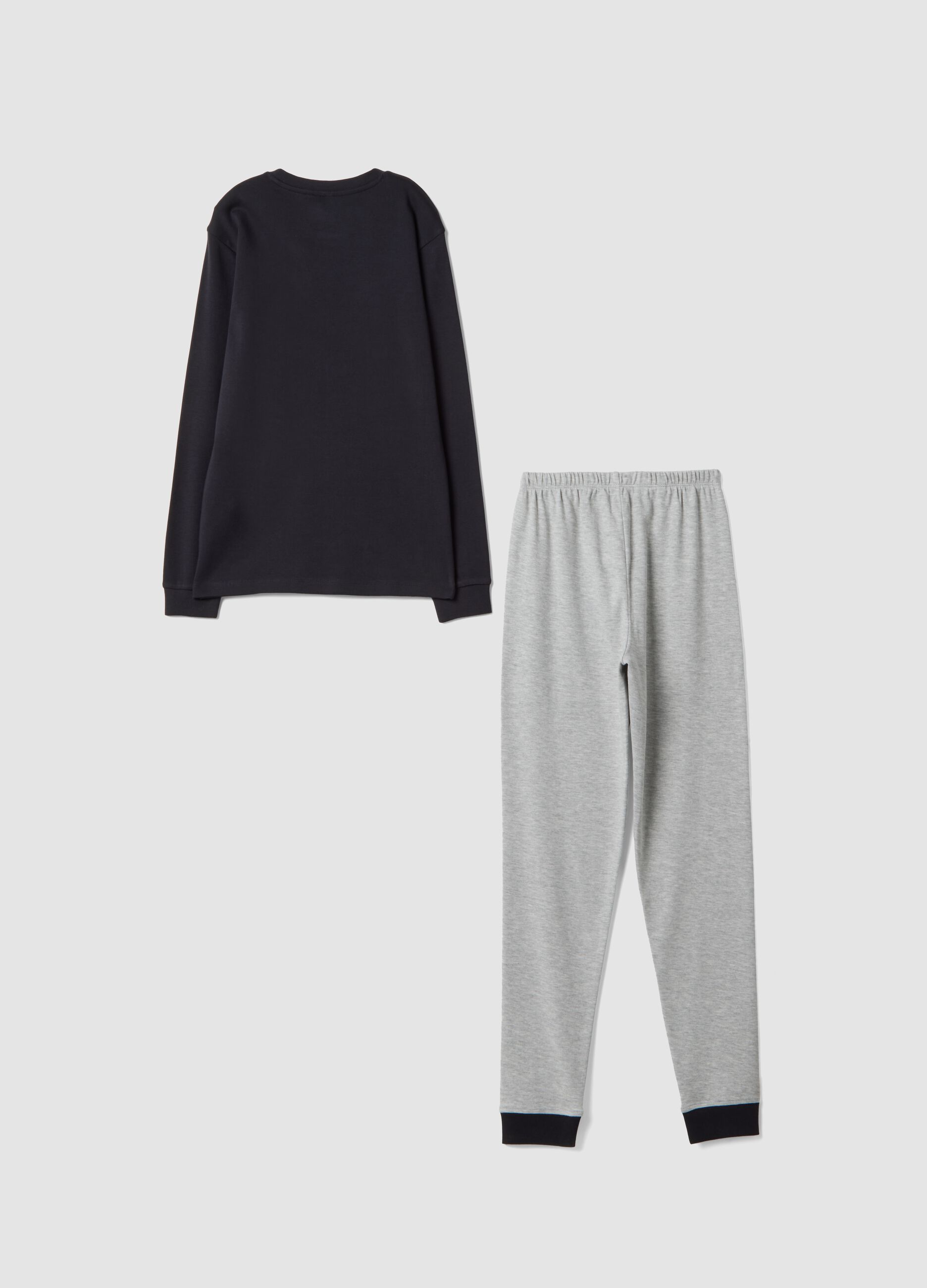 Black and grey pure organic cotton pyjamas with front print
