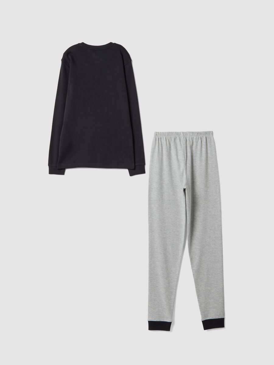 Black and grey pure organic cotton pyjamas with front print_1