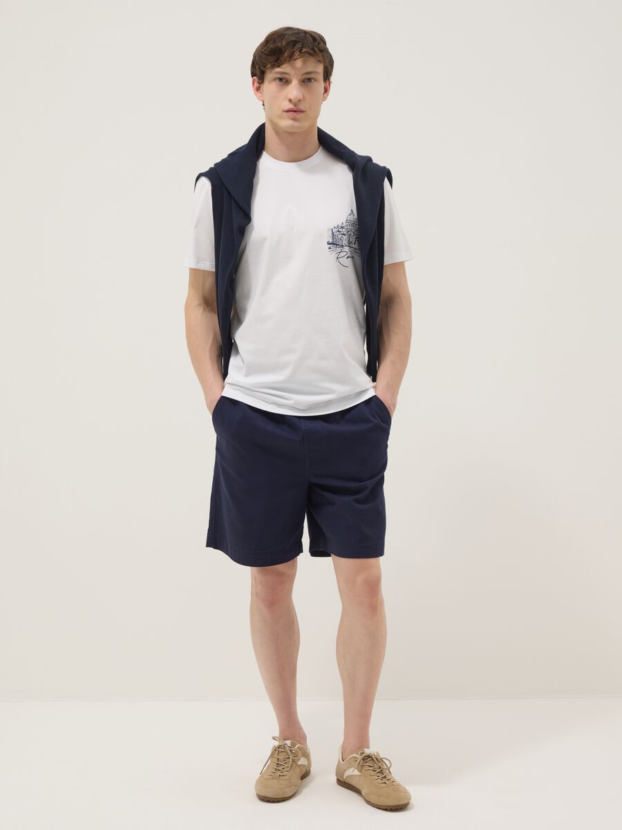 White pure cotton T-shirt with chest print, regular fit_2