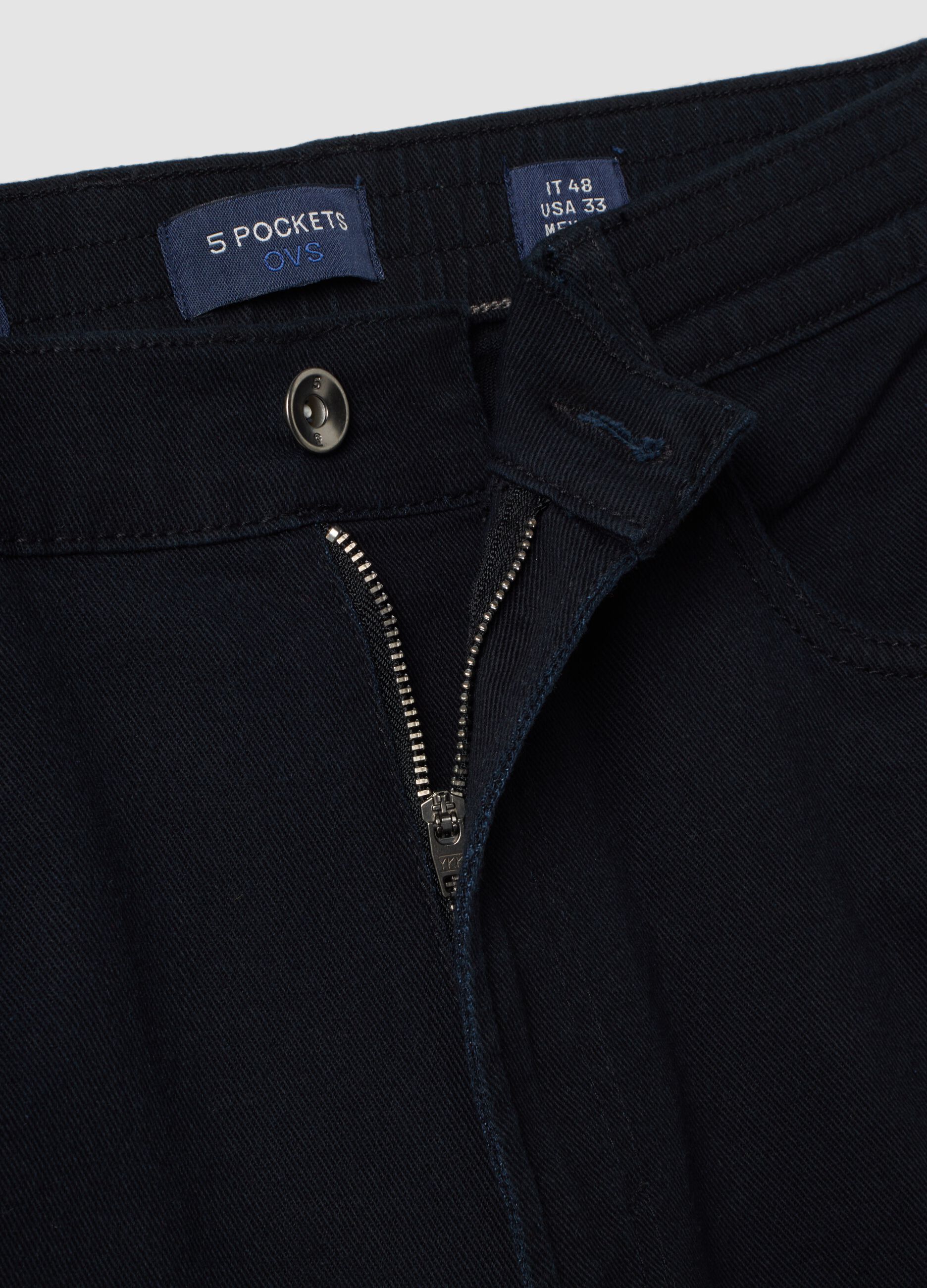Black straight-leg stretch cotton twill trousers