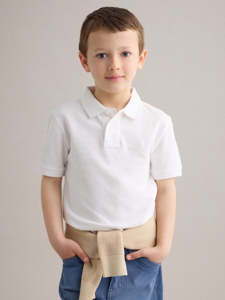 Stretch cotton white polo shirt for kids regular fit_1