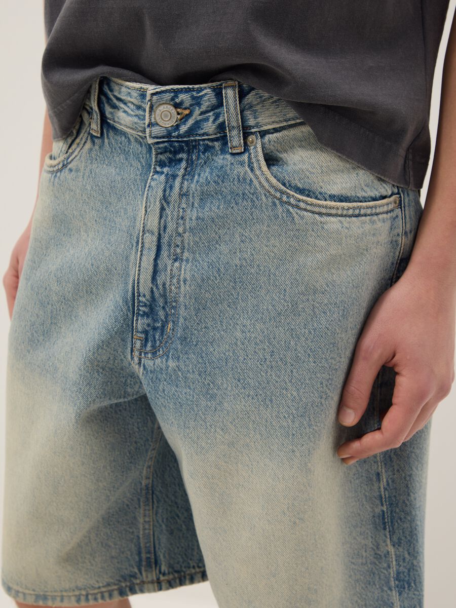 Pure Cotton Blue Denim Skater Fit Shorts_3