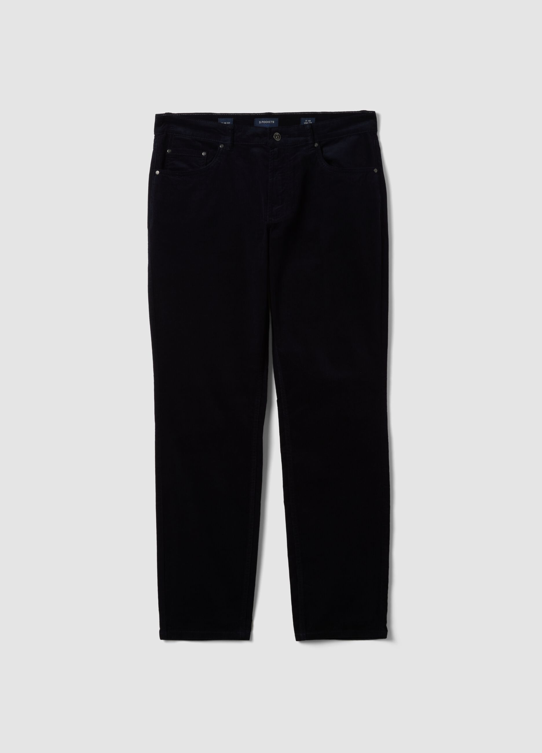 Blue ribbed slim-fit stretch cotton trousers