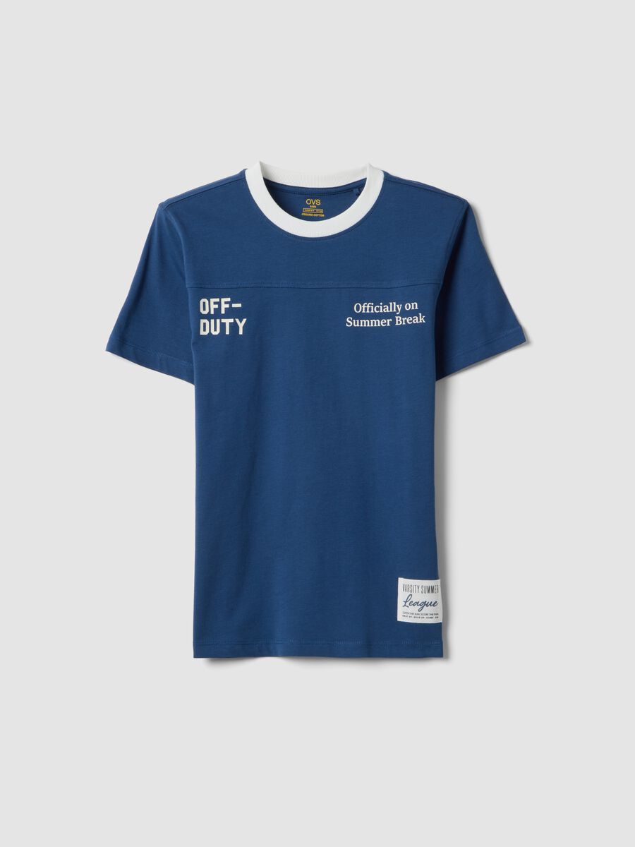 Boys' blue pure cotton T-shirt, relaxed fit with white collar_0