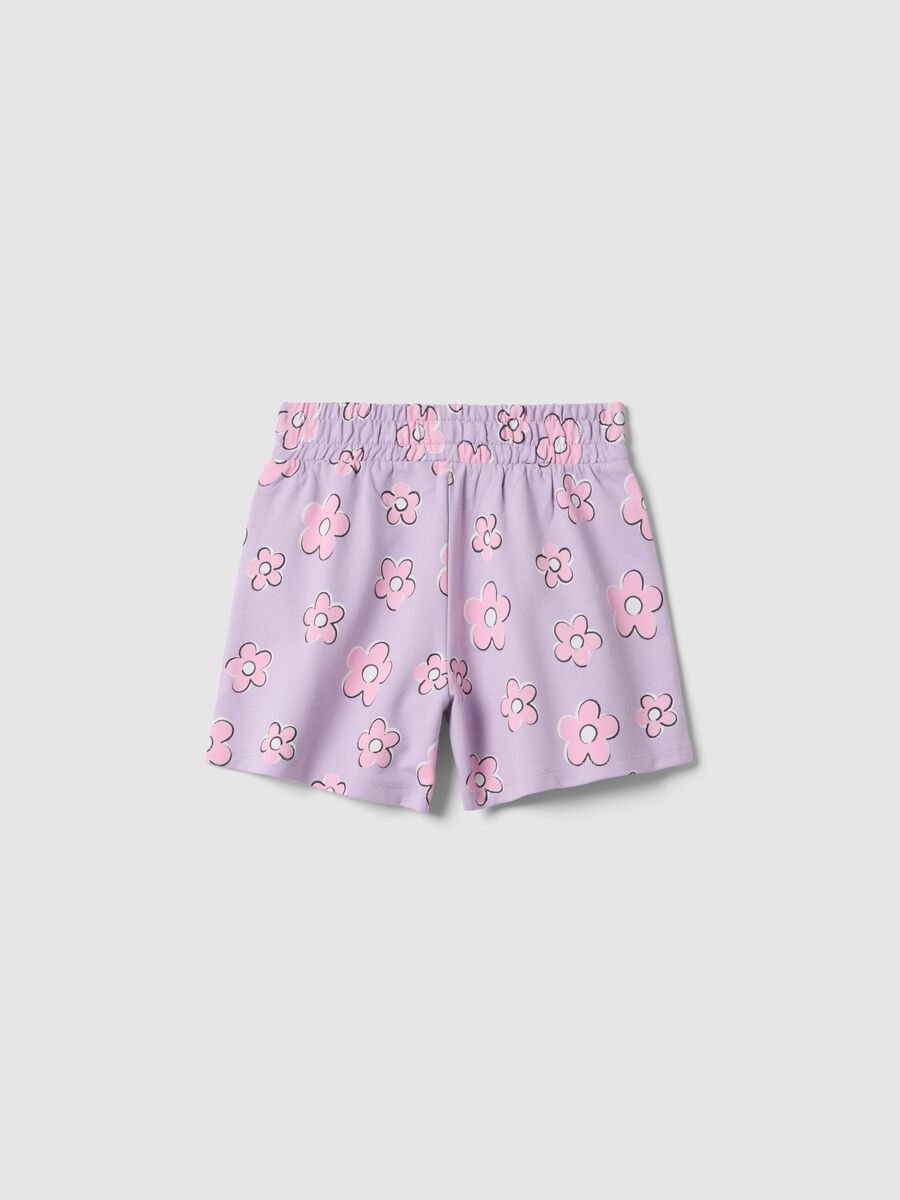 Girl's regular fit purple pure cotton shorts with flowers_1