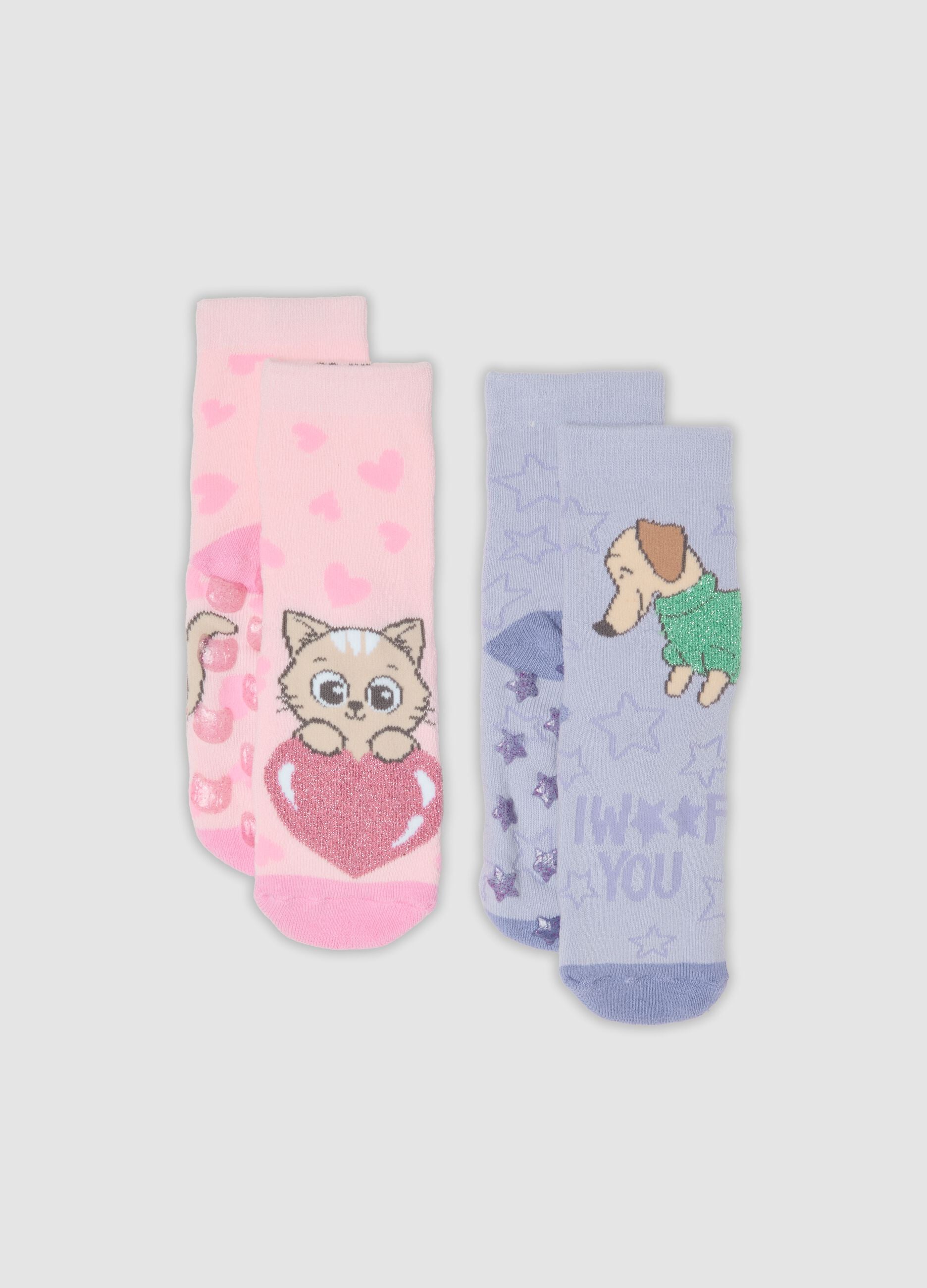 2-pack of girls&rsquo; organic stretch cotton non-slip socks