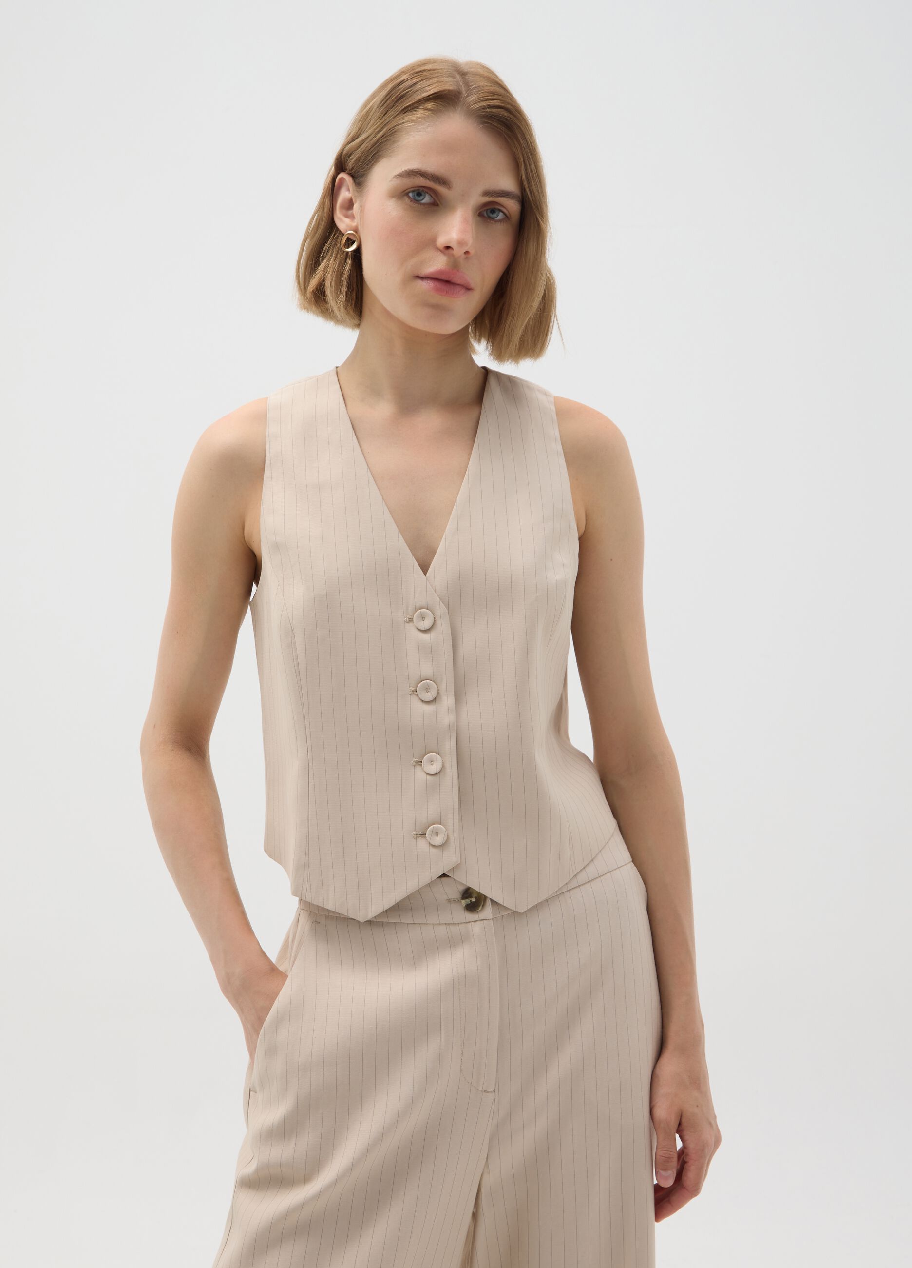 Slim fit beige waistcoat