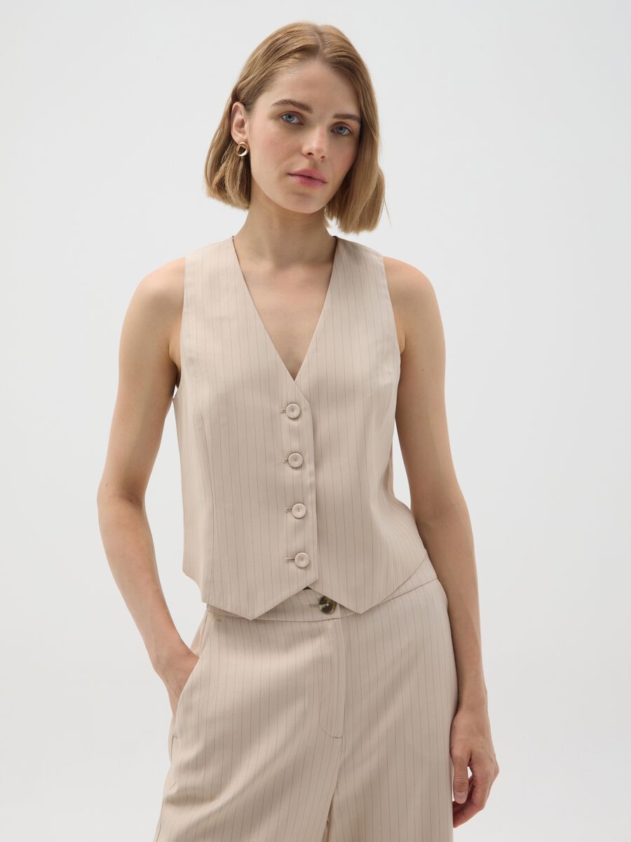 Slim fit beige waistcoat_0