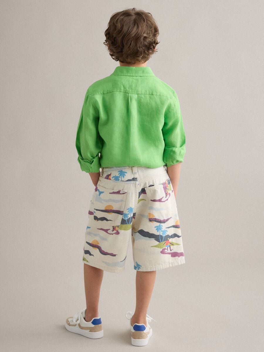 Beige pure cotton shorts with all-over print_1
