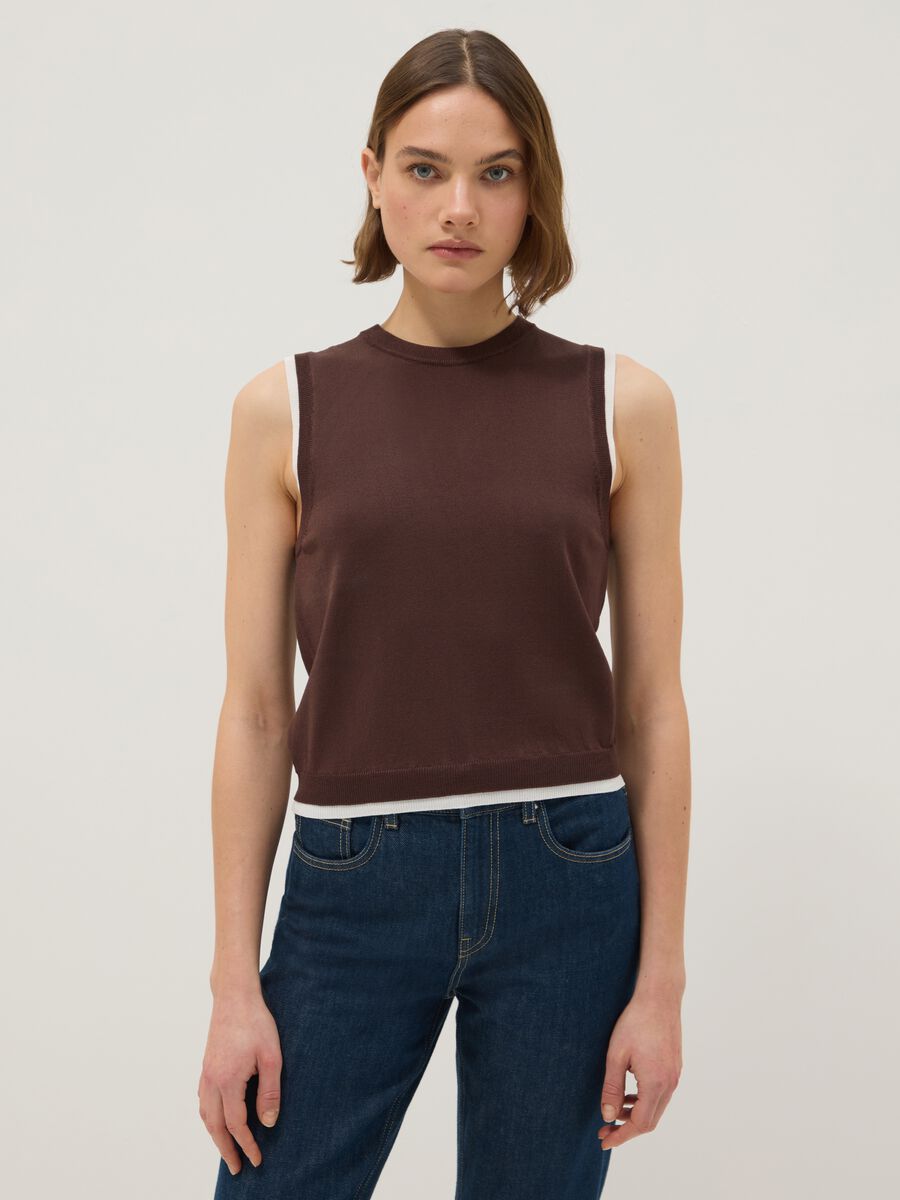 Brown Sleeveless Viscose Blend Tank Top - Regular Fit_1