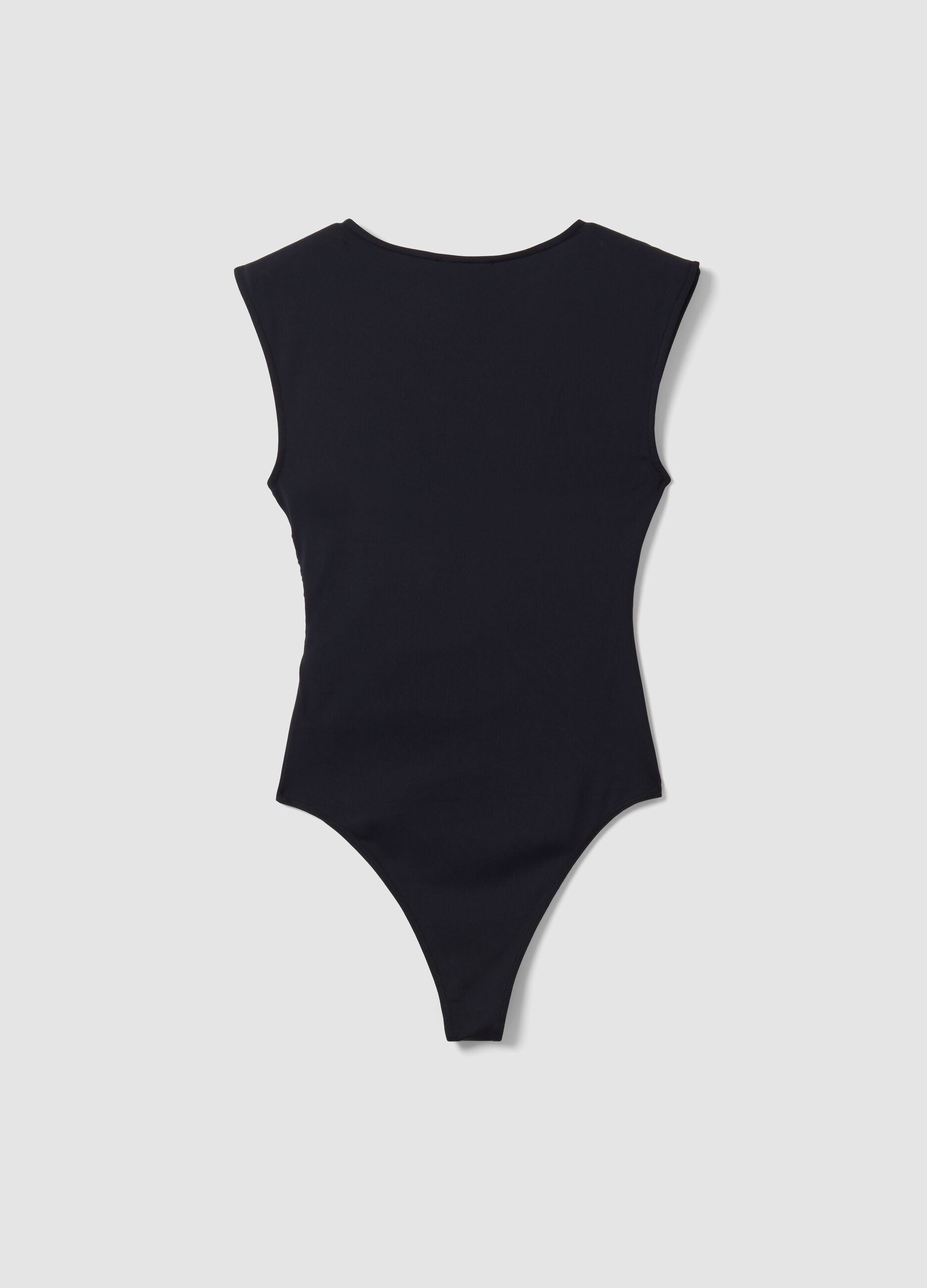 Body nero in tessuto elasticizzato con arricciature regular fit