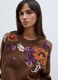 Felpa marrone in misto cotone con girocollo con fantasia floreale_0